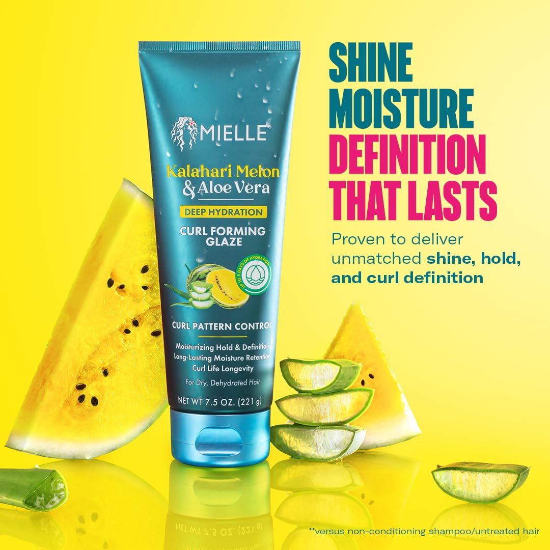 Mielle Curl Forming Glaze - Kalahari Melon & Aloe Vera Deep Hydration Styling Gel for Dry, Curly and Textured Hair - Enhances Curl Definition with Long-Lasting Hold & Shine (7.5oz)