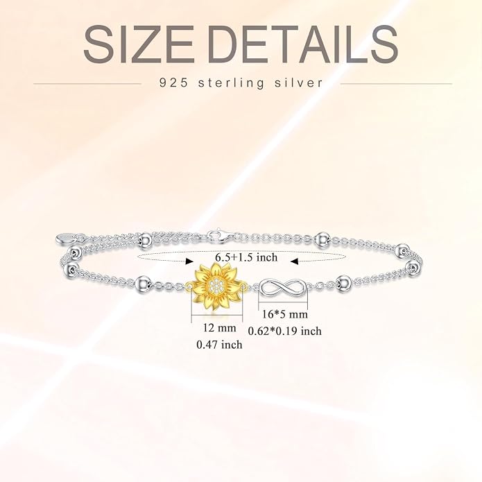 Ankle/Bracelet for Women Sterling Silver Sea Turtle/Butterfly/Mustard Seed/Sister/Sunflower/Elephant Gifts for Birthday Summer Beach Jewelry for Mom Wife Daughter Friend