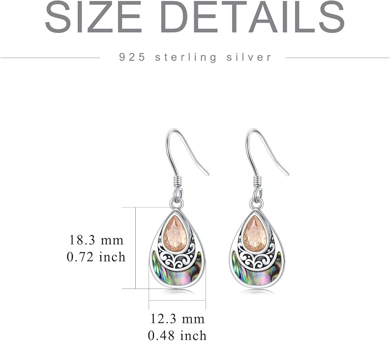 PELOVNY 925 Sterling Silver Filigree Dangle Earrings Hypoallergenic Abalone/Cubic Zirconia/Moonstone Earrings Vintage Jewelry Christmas Birthday Gifts for Women Mom Her