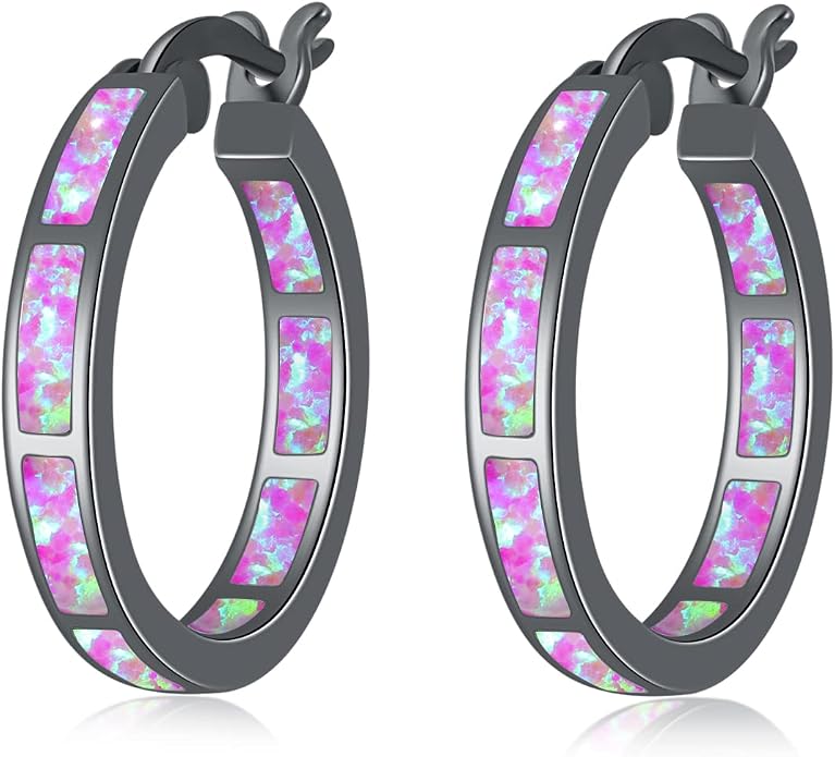 CiNily Sterling Silver/Rose Gold/Yellow Gold Plated Hoop Earrings 20mm,Multicolor Opal Small Hoop Earrings for Women Girls Hypoallergenic Jewelry for Sensitive Ears Gemstone Earrings