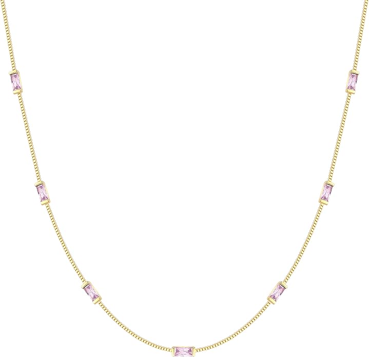 LOUISA SECRET Birthstone Necklaces for Women, 14K Gold Plated Dainty Simple Necklace, 925 Sterling Silver Birthday Anniversary Jewelry Gift for Women Mom Mother