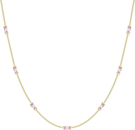 LOUISA SECRET Birthstone Necklaces for Women, 14K Gold Plated Dainty Simple Necklace, 925 Sterling Silver Birthday Anniversary Jewelry Gift for Women Mom Mother