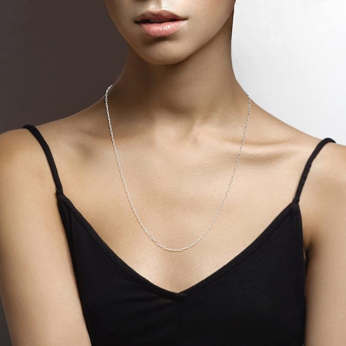 Miabella Italian Solid 925 Sterling Silver, 18Kt Gold Plated 2mm Paperclip Link Chain Necklace for Women, Made in Italy