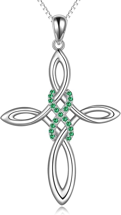 LUHE Celtic Knot Cross Necklace Sterling Silver Birthstone Polished Religious Infinity Celtics Jewelry Gifts for Women