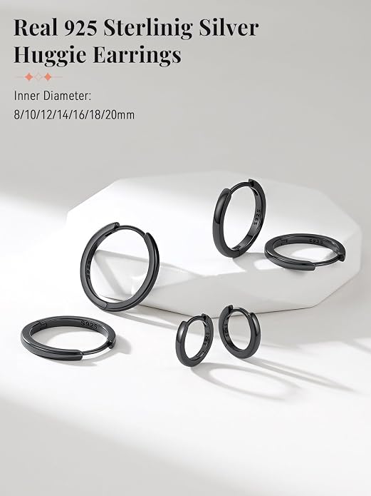FaithHeart 925 Sterling Silver Huggie Hoop Earrings, Silver Small Hoop Earring for Women, 14K Gold/Black/Rose Gold Hypoallergenic Cartilage Earrings for Women 6/8/10/12/14/16/18/20mm