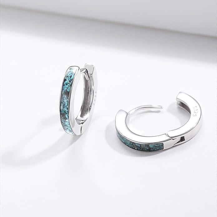 CUOKA MIRACLE 925 Sterling Silver Opal Hoop Earrings for Women - Opal Hinged Huggie Hoops, Hypoallergenic Small Hoop Earrings for Sensitive Ears, Dainty Everyday Jewelry Birthday Christmas Gift