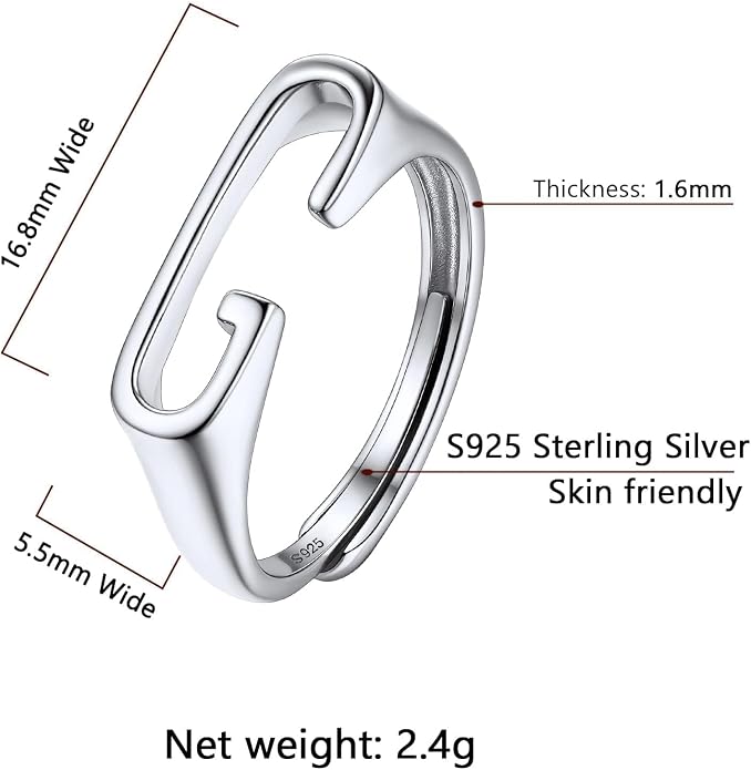 SILVERCUTE 925 Sterling Silver Initial Rings for Women,Adjustable Capital Letter Ring Hypoallergenic,Minimalist 925 Silver Rings for Mother Daughter