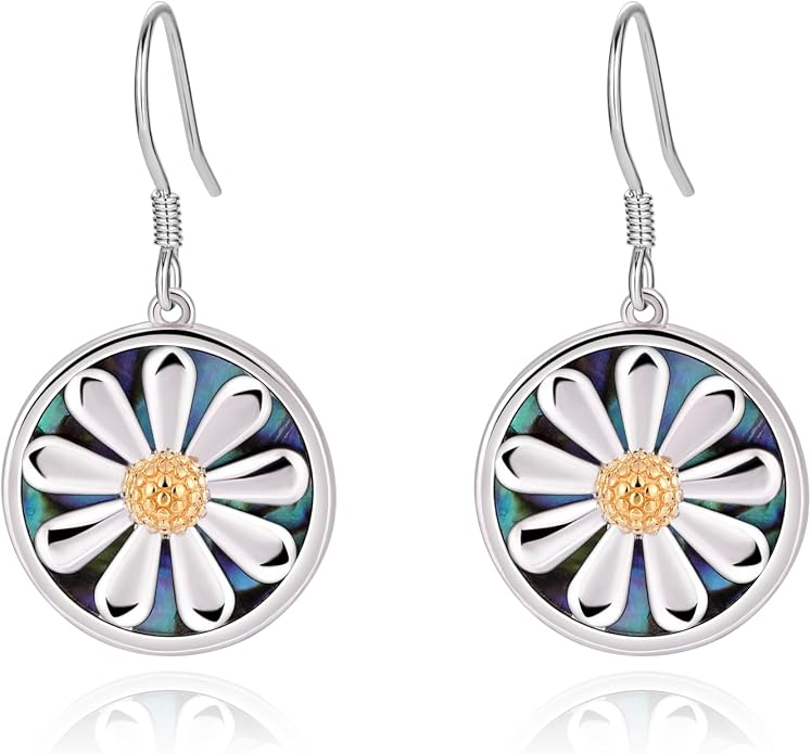 Sterling Silver Abalone Shell Filigree Dangle Drop Earrings Bohemia Jewelry Gift for Women Mother Mom