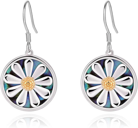 Sterling Silver Abalone Shell Filigree Dangle Drop Earrings Bohemia Jewelry Gift for Women Mother Mom