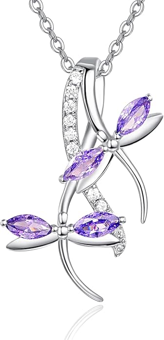 PRAYMOS Dragonfly Gifts 925 Sterling Silver Dragonfly Necklace for Women Dreamy Dragon fly Pendant Dragonflies Jewelry Birthday Gift 18+2" Adjustable Chain