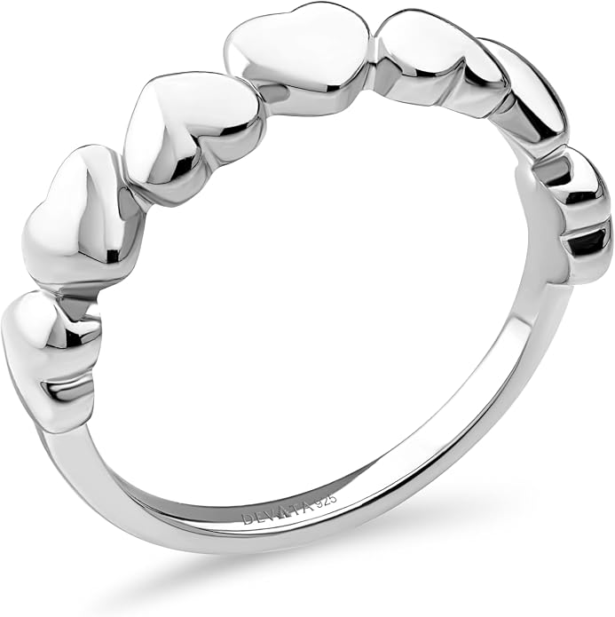 DEVATA Gold or Rhodium Plated Sterling Silver 925 – Eternity, Band Ring for Women – Heart, Knot, Clover, Infinity, Mariner, Cable, Curb, Cuban, Figaro, Daisy, Rope, Ribbed, Dome