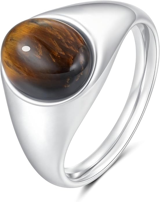 YeGieonr Gold Signet Rings for Women Non Tarnish Gold Rings, Waterproof Gemstones Statement Ring, 18K Gold Plated Stainless Steel Gem Stone Jewelry Gift for Everyday Wear