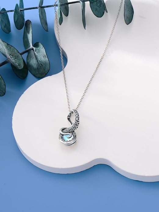 Octopus Tentacles Necklace with Gemston 925 Sterling Silver Octopus Pendant for Women Ocean Jewelry Gift for Women