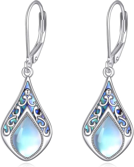 Abalone Shell Dangle Drop Earrings for Women 925 Sterling Silver Filigree Bohemian Earrings Jewelry Gift
