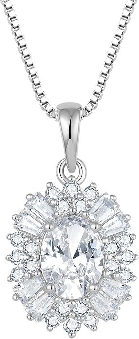 Birthstone Necklace 925 Sterling Silver Oval 5A Cubic Zirconia Pendant Necklace Jewelry Birthday Gifts for Women