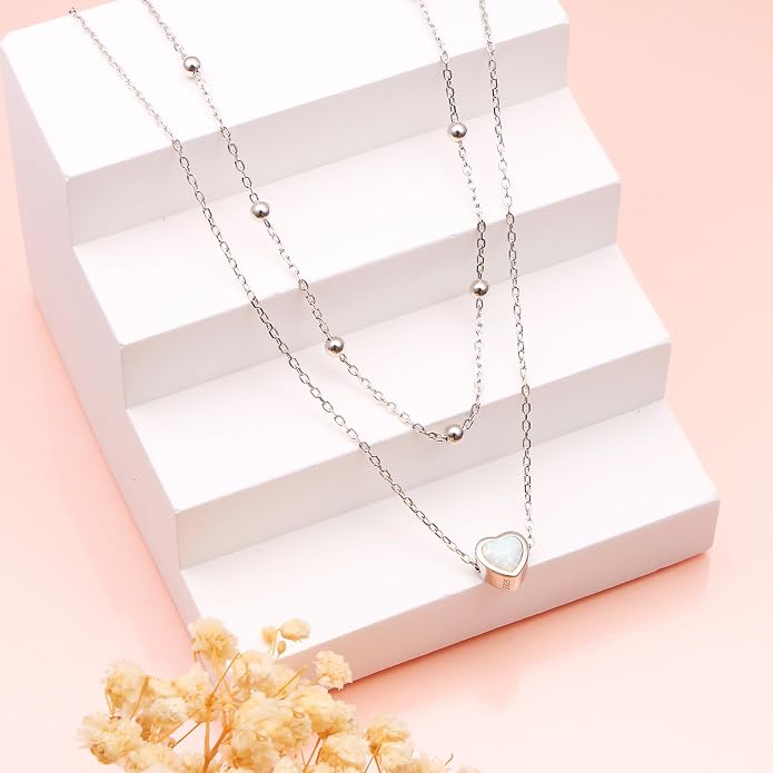 Layered Choker Necklaces for Women S925 Sterling Silver Circle/Heart/Cross/Star Multi Layered Necklace Handmade Bead Chain Adjustable Jewelry for Birthday