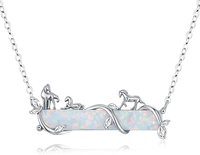 Bar Opal Leaf Necklace For Women S925 Sterling Silver White Opal Pendant with Leaf Charm Bar Pendant Jewelry Gift For Mom Daughter Wife