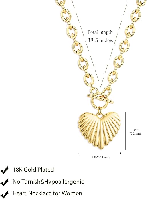 HERIER Cute Heart Necklace Dainty 18k Gold Plated Tiny Heart Pendant Choker Necklaces Small Gold Love Open Heart Chain Necklace for Women Simple Gold Necklace for Women Trendy Jewelry