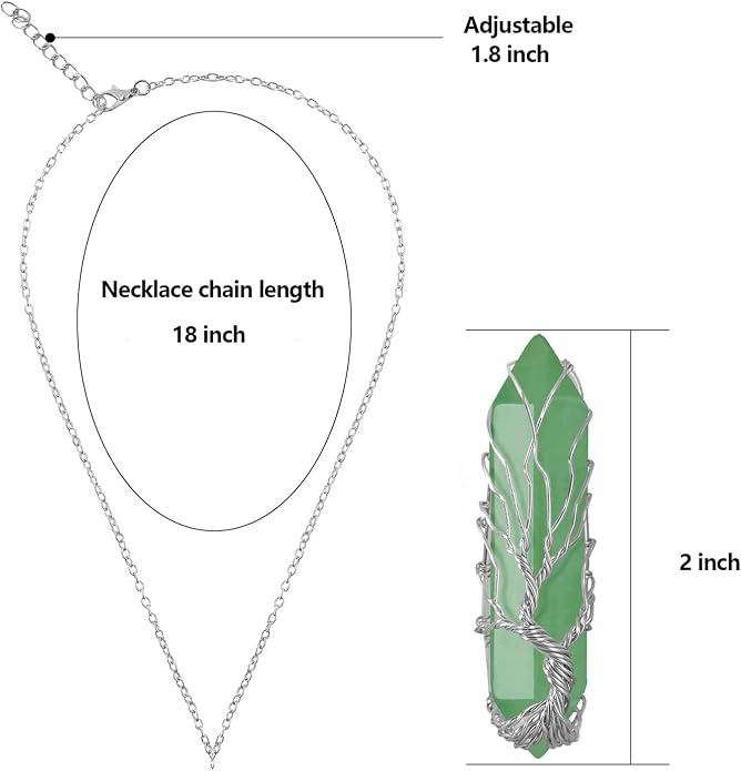 VIBILIA Healing Crystal Necklace Tree of Life Wire Wrapped Natural Stone Point Pendant Necklace Hexagonal Reiki Spiritual Quartz Gemstone Jewelry for Women Men
