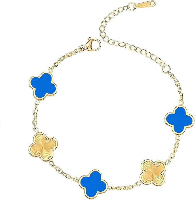 18K gold-plated mother of pearl enamel, adjustable clover lucky bracelet for women/New Year gift/Valentine's Day gift