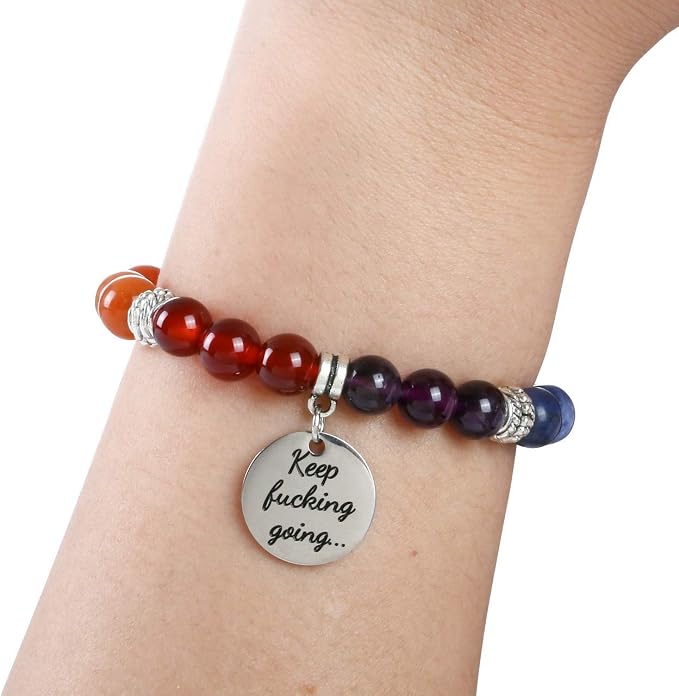 Top Plaza Bundle – 2 Items: 7 Chakra Natural Lava Rock Stones Beads Bracelets Aromatherapy Essential Oil Diffuser Bracelet & 7 Chakra Stone Bead Bracelet Friendship Inspirational Message Charm Bracele