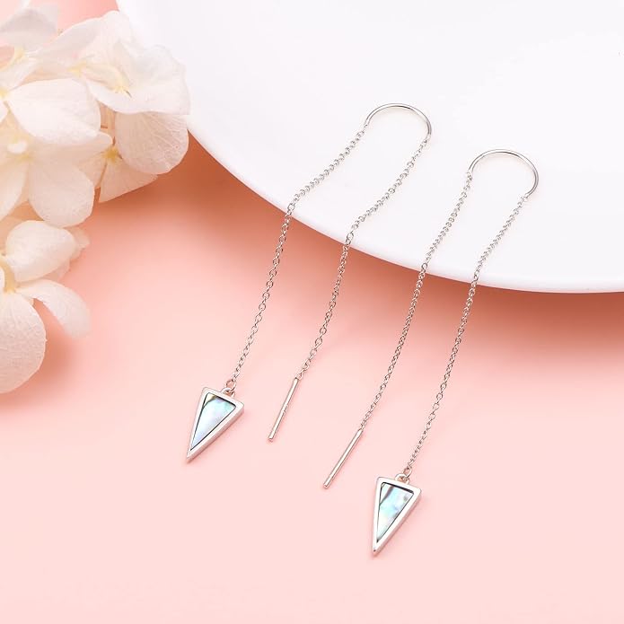 Threader Earrings Triangle Earrings Sterling Silver Created Opal Dangle Drop Long Chain Earring for Women Thread Earrings