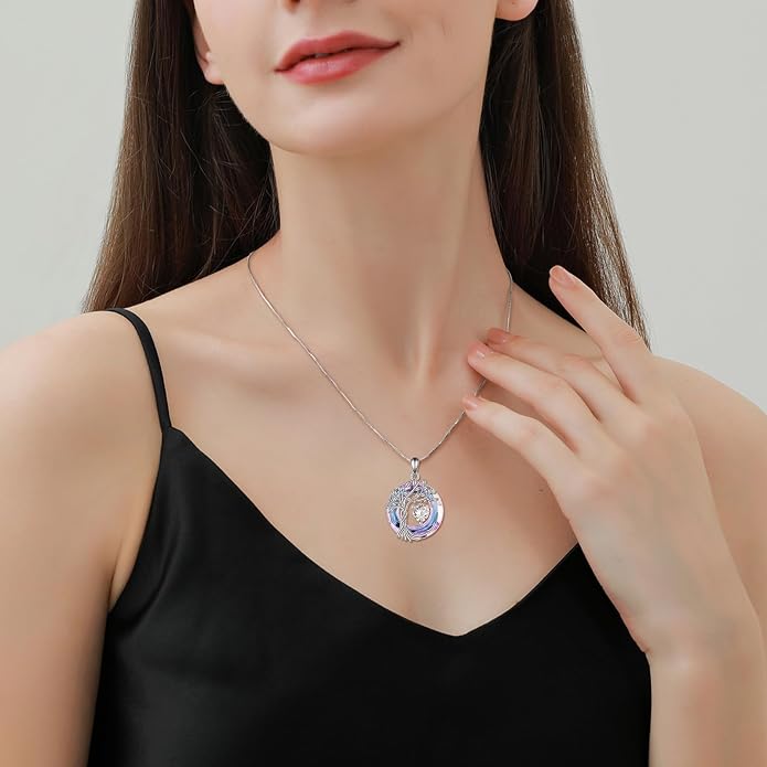 POPLYKE Mothers Day Gifts for Mom Her Wife Tree of Life Necklace 925 Sterling Silver Birthstone Pendant with Crystal Anniversary Birthday Wedding Jewelry for Women