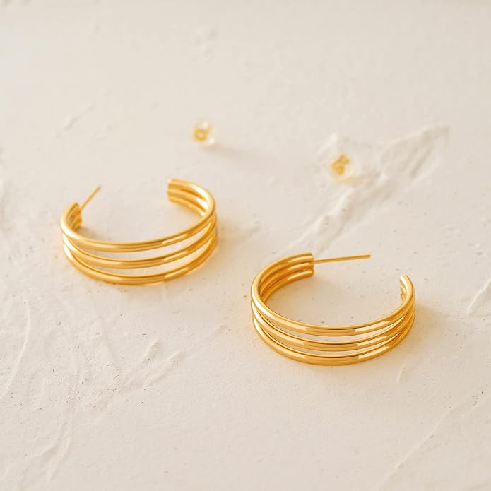 MYEARS Women Hoop Earrings Gold 14K Gold Filled Small Simple Handmade Hypoallergenic Everyday Illusion Jewelry