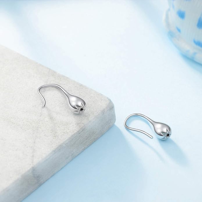 Pull Through Teardrop Dangle Earrings 925 Sterling Silver Simple Water Drop Earrings Birthday Mother's Day Christmas Gifts for Women