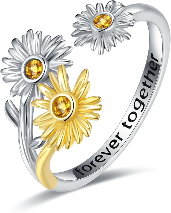 925 Sterling Silver Cute Daisy ring - Cubic Zirconia Adjustable Comfort Fit Dainty Simple Flower Stacking Statement Ring jewelry for Grandmother Mother Daughter Jewelry Gifts