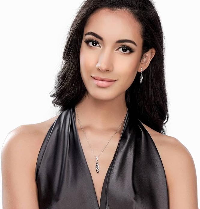 BERRICLE Sterling Silver Black and White Statement Chunky Pendant Necklace for Women, Cubic Zirconia CZ 18 inch