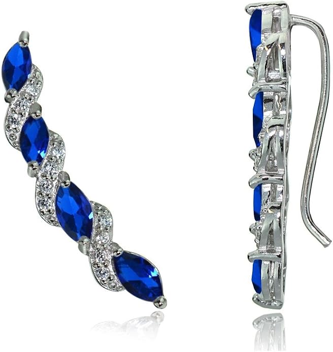 Twist Sterling Silver Ear Climbers & Crawlers - Birthstone & Synthetic Gemstone Earrings for Women