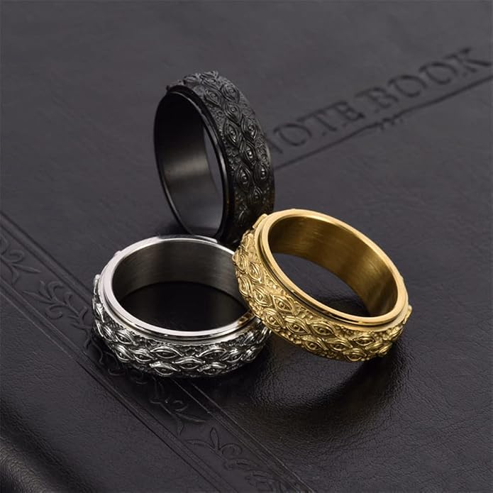 Men's Stainless Steel Eye of God Ring Band All Seeing Eye Spinner Rings Black Silver Vintage Jewelry Size 5 to 14