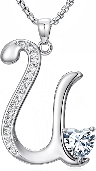 Birthday Gifts for Women Alphabet A to Z Initial Birthstone Pendant Necklaces for Women - 18k White Gold Plated Personalized Name Jewelry Anniversary Graduation Gifts for Wife Her Daughter Girlfriend(with Gift Box)
