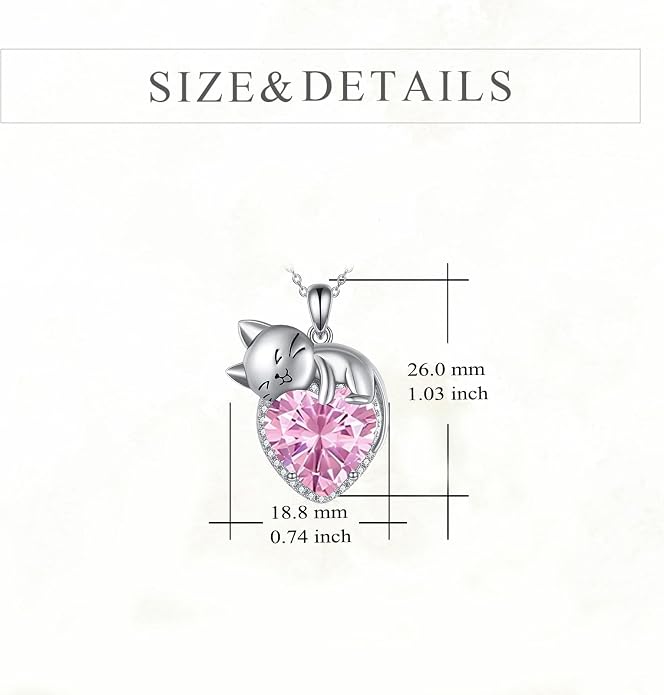 Cat Necklace Sterling Silver Cat Zircon Pendant Gothic Jewelry for Women Animal Lovers Gifts