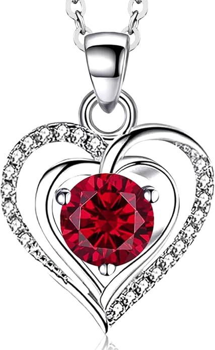 RIVIKO Heart Birthstone Pendant Necklace for Women 925 Sterling Silver Zirconia Necklaces Valentine's Day Anniversary Birthday Mothers Day Jewelry Gifts For Her Mother Wife