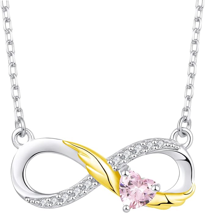 STARCHENIE Infinity Necklace 925 Sterling Silver Angel Wings Heart Birthstone Necklace for Women
