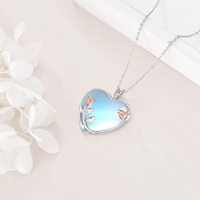 YAFEINI 925 Sterling Silver Moonstone Necklace Filigree Teardrop Pendant Necklace Jewelry for Women Girls