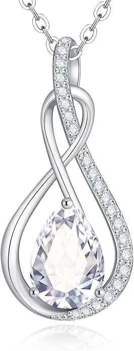 Birthstone Necklaces for Women Mothers - 925 Sterling Silver Dainty Infinity Cubic Zirconia Pendant Necklace Anniversary Birthday Christmas Gifts for Her Wife Mom Lady Daughter, Adjustable Chain