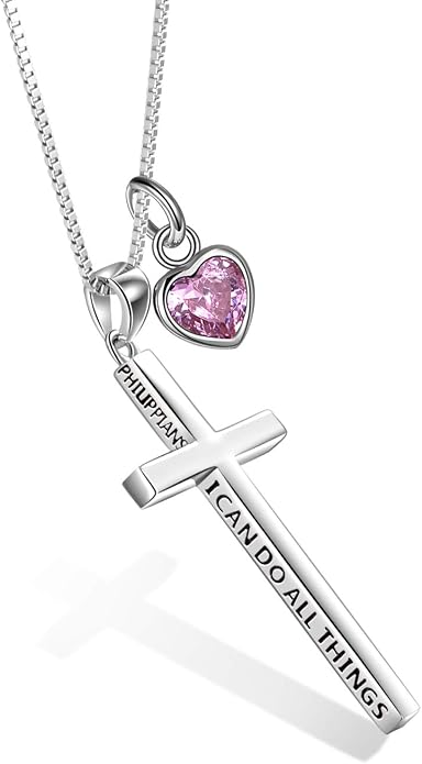 POPLYKE Cross Necklace 925 Sterling Silver Philippians 4:13 I Can Do All The Things Inspirational Necklace Gifts for Women Men 20+2''