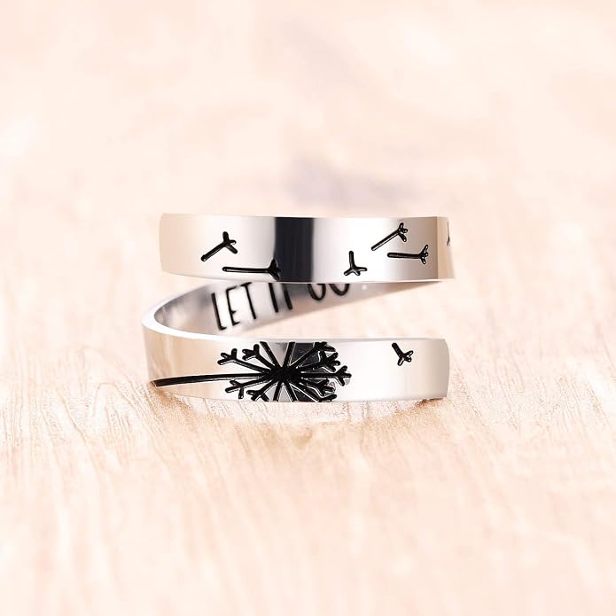 ZRAY Silver Keep Going Ring Inspirational Jewelry Stainless Steel Engraving Size Adjustable Personality Encouragement Gift for Women Teens Girls