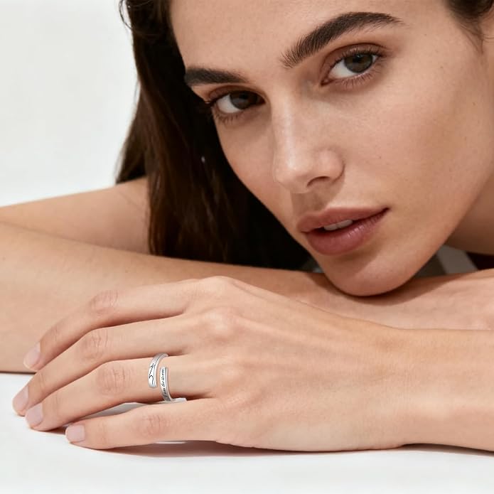 Silver Adjustable Ring Inspirational Jewelry S925 Sterling Wrap Open Ring for Women