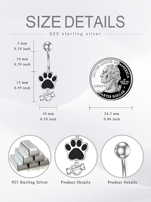 Sterling Silver 14G Belly Button Rings Cross/Cat/Butterfly/Cow/Skull/Birthstone Heart Navel Rings 16mm Body Piercing Jewelry for Women