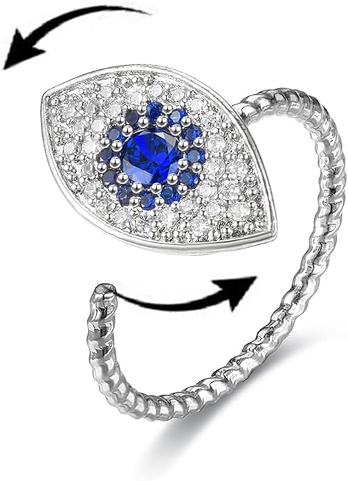 COLORFUL BLING Fidget Sunflower Evil Eye Daisy Spinner Stackable Rings Bee Butterfly Adjustable Open Rotatable CZ Cubic Zirconia Anti Stress for Women Wedding Jewelry