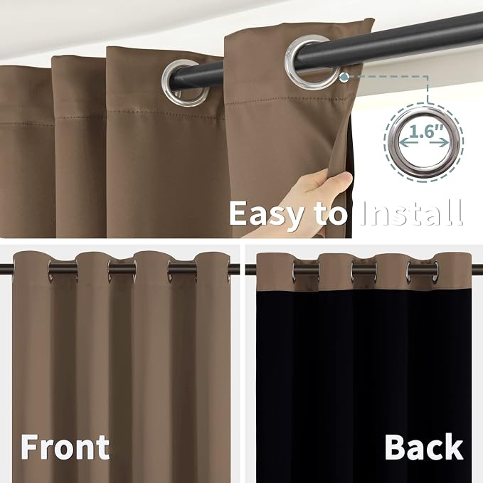 BGment Total Thermal Insulated 100% Blackout Curtains for Bedroom with Black Liner, Double Layer Full Room Darkening Noise Reducing Grommet Curtain (42 x 84 Inch, Taupe, 2 Panels)