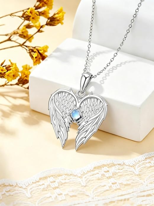 Dorunmo Guardian Angel Wing Pendant Birthstone Heart Necklace Birthday Jewelry Gifts for Women Mom Wife Daughter