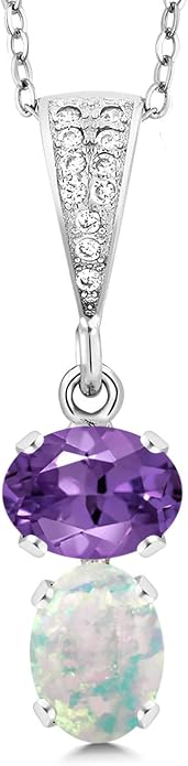 Gem Stone King 2-Stone Gemstone Birthstone Pendant Necklace for Women in 925 Sterling Silver | Oval 8x6MM | 18 Inch Silver Chain | Fine Jewelry for Her Mom Wife