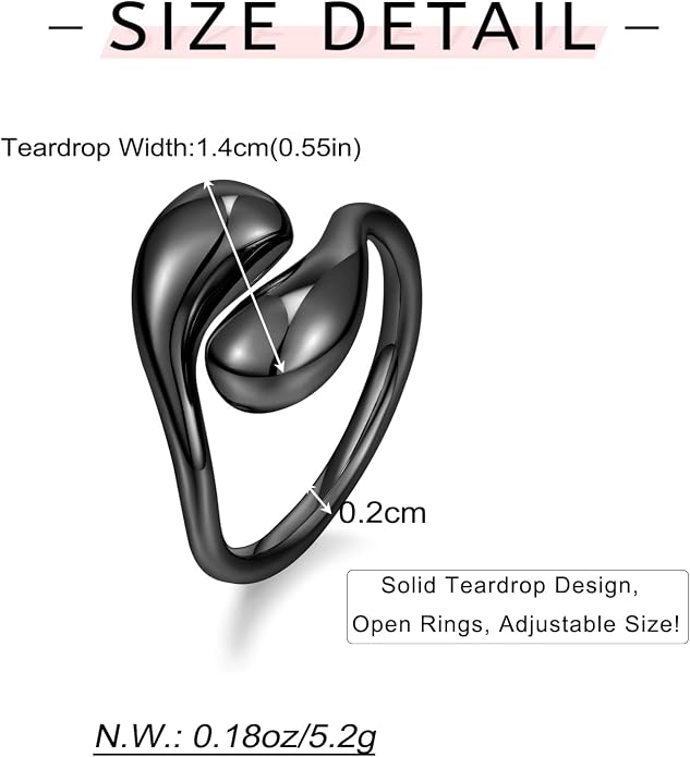WOWORAMA Chunky Teardrop Rings for Women Silver Gold Bypass Dome Rings Thick Statement Open Adjustable Rings Simple Waterdrop Stackable Band Rings