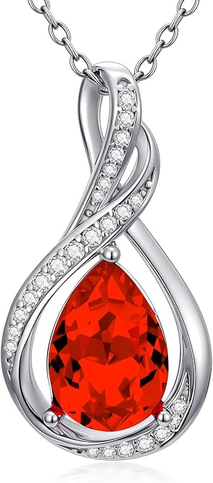 Teardrop Necklace 925 Sterling Silver Birthstone Necklace for Women Pendant Infinity Love Anniversary Birthday Jewelry Gifts for Mom Her Wife