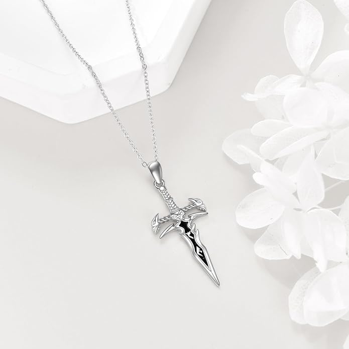 VONALA Gothic Necklace 925 Sterling Silver Punk Dagger/Thor Hammer/Arrowhead Wolf/Lion/Tree of Life Urn Pendant Necklace Viking Amulet Pagan Jewelry Gifts for Women Men Unsex